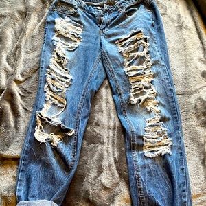 High waisted torn mom jeans